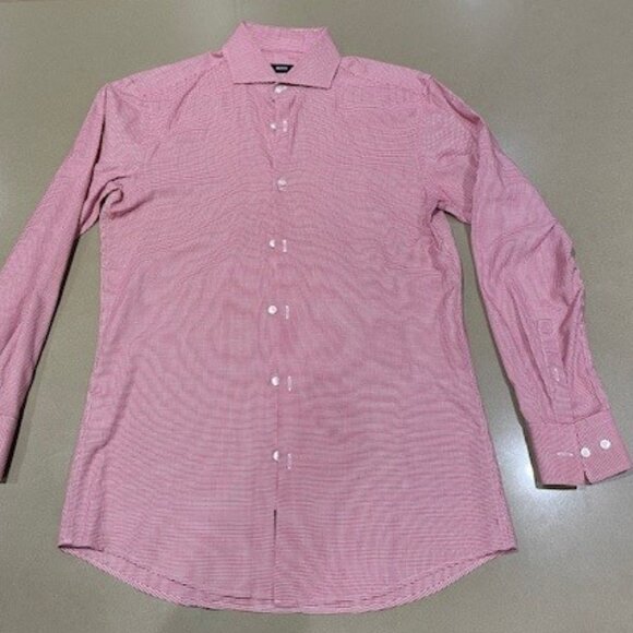 HUGO BOSS Men's Slim Fit, RED & WHITE COTTON Made in Italy,  Size 38 / 15  NEW - Picture 4 of 6